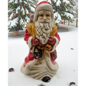 Vintage Santa Claus Bell Christmas Figurine Hand Painted Ceramic Decoration